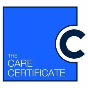 Blue square logo with large letter "C" on the right. "The Care Certificate" is written in white text on the left. Clean and professional design. Health Education England Care Certificate